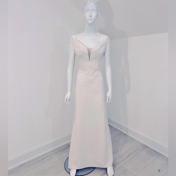 Dessy Bridesmaid/wedding dress #3016-size 10-Ivory. NWT.Crepe off shoulder. - Picture 1 of 7